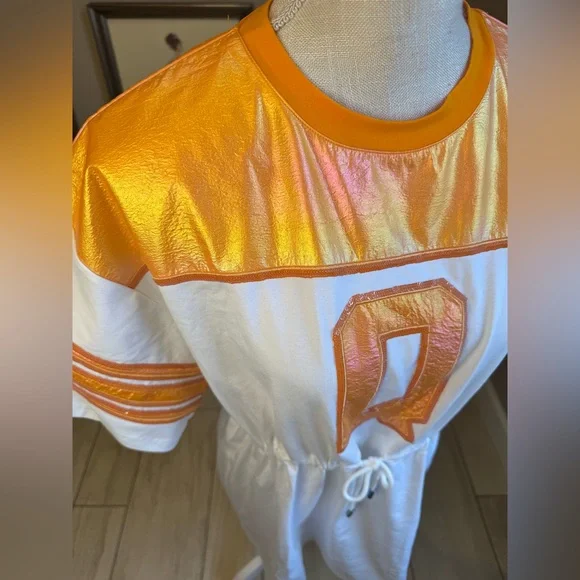 New! QUEEN OF SPARKLES Metallic Q Jersey Tie Short Sleeve Dress